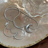 Lunar Serpent - S925 Silver Moon Snake Chain Necklace